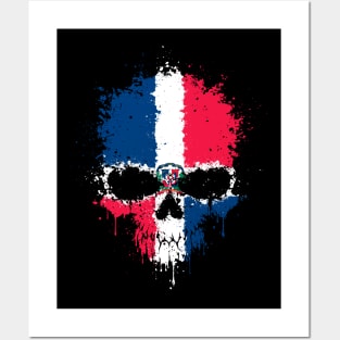 Chaotic Dominican Flag Splatter Skull Posters and Art